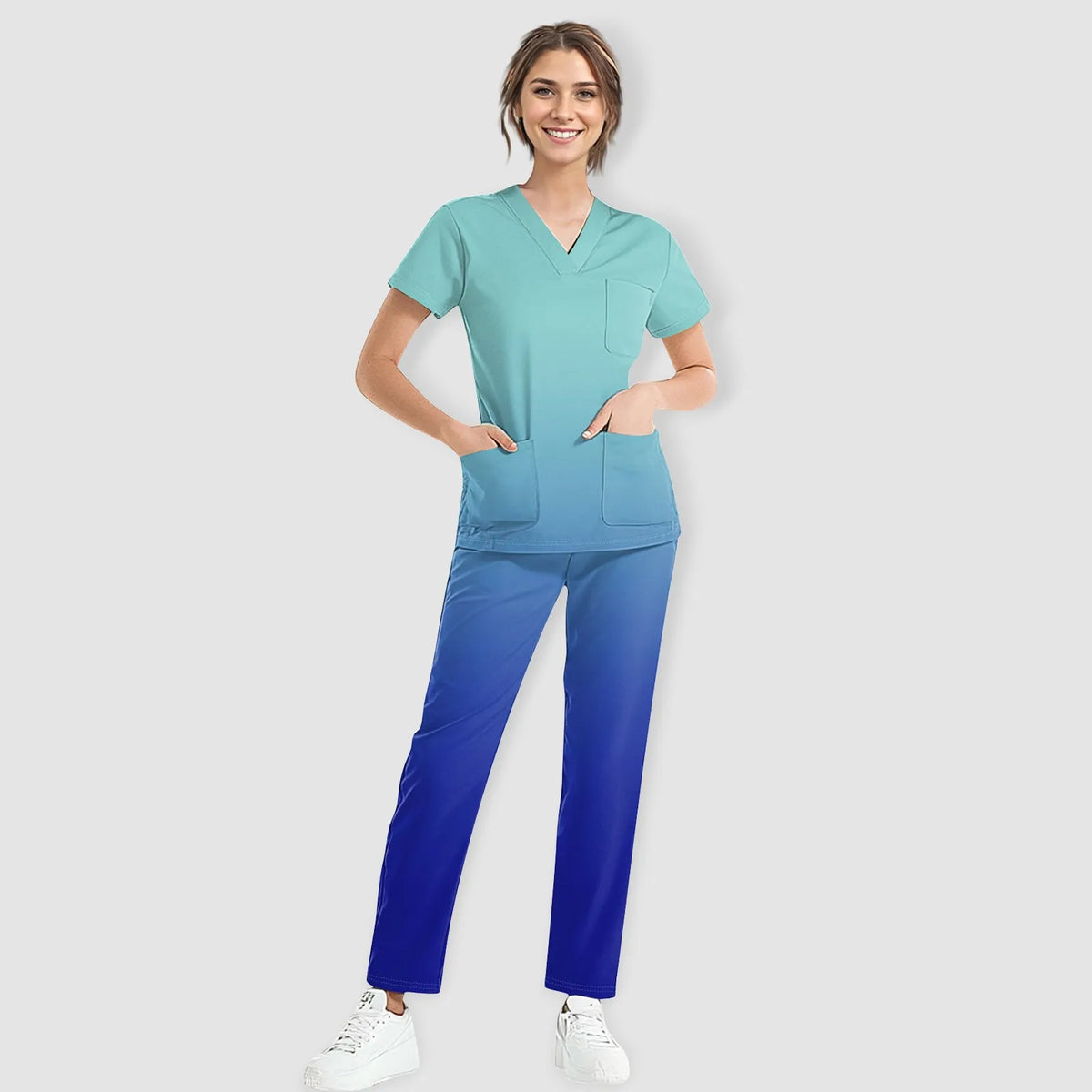 Medical Uniform Trendy Women's Scrub Set Stretch Soft Y-Neck Top Pants Hospital Pet Clinic Doctor Costume Contrasting Colors