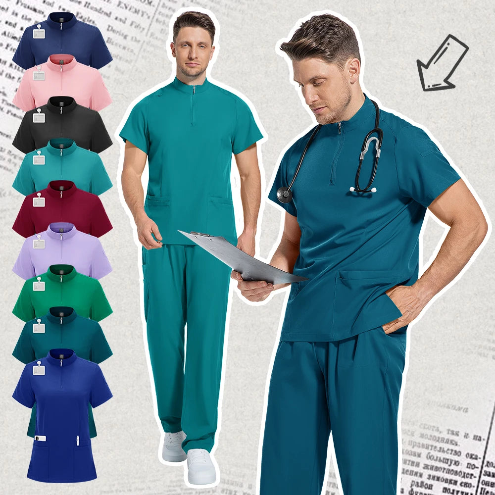 Medical Mens Scrubs Lab Set Male Wholesale Clinic Hospital Doctor Overalls V-neck Top Pants Nursing Scrub Pharmacy Nurse Clothes