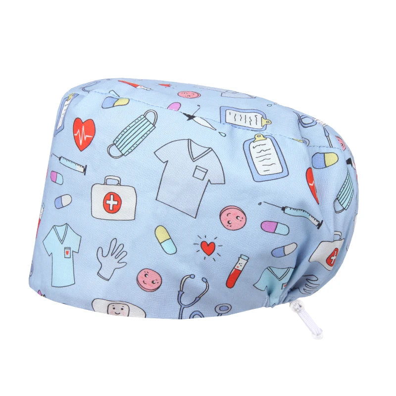 Best Price Digital printed Scrub Caps Pet Store Lab Work Hats Health Care Nursing Hats Cotton Medical scrubs Cap women Long Hair