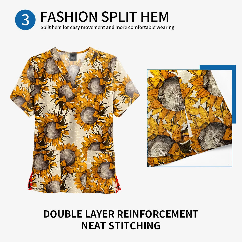 Women's Nursing Clothing High-quality Cartoon Print Top Nurse Accessories Hospital Doctor Medical Uniform Beauty Salon Work Tops