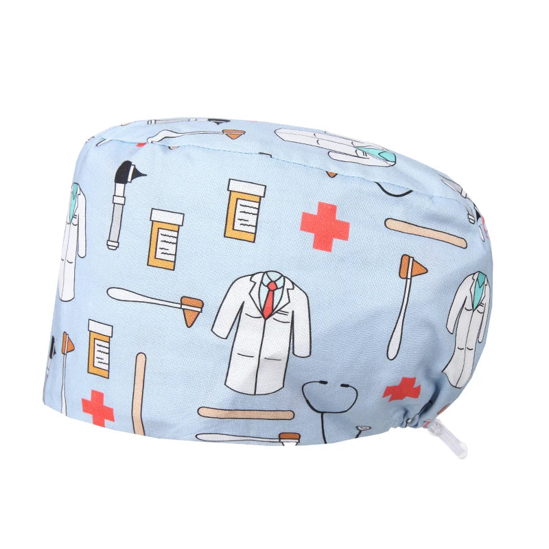 Best Price Digital printed Scrub Caps Pet Store Lab Work Hats Health Care Nursing Hats Cotton Medical scrubs Cap women Long Hair