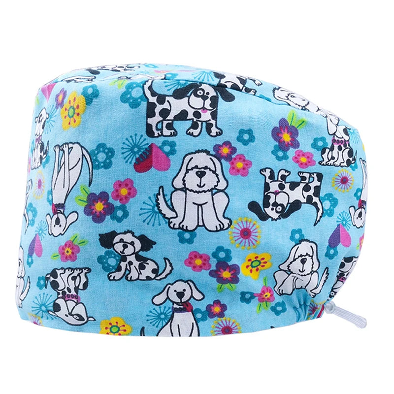 Best Price Digital printed Scrub Caps Pet Store Lab Work Hats Health Care Nursing Hats Cotton Medical scrubs Cap women Long Hair