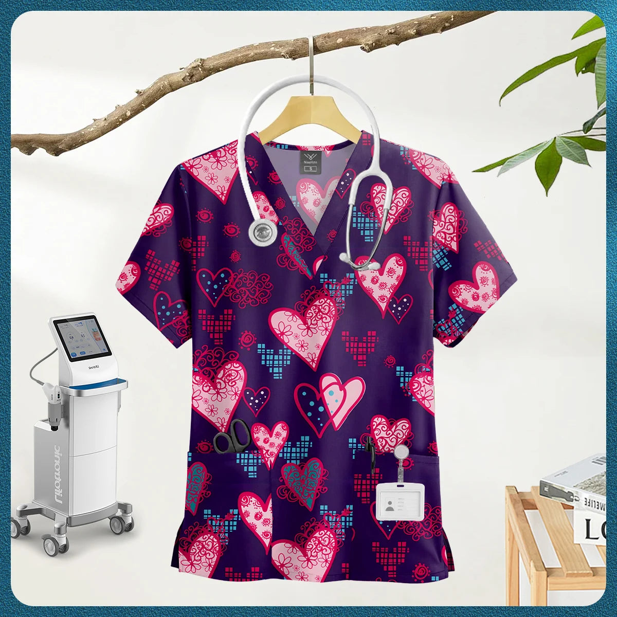 Women's Nursing Clothing High-quality Cartoon Print Top Nurse Accessories Hospital Doctor Medical Uniform Beauty Salon Work Tops
