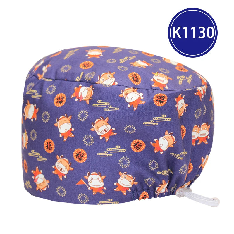 Best Price Digital printed Scrub Caps Pet Store Lab Work Hats Health Care Nursing Hats Cotton Medical scrubs Cap women Long Hair