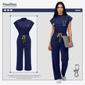 Niaahinn Operating Room Scrub Uniform Full Outfit & Veterinary Nurse Uniform with Bat Sleeve One-Piece Pet Grooming Work Clothes