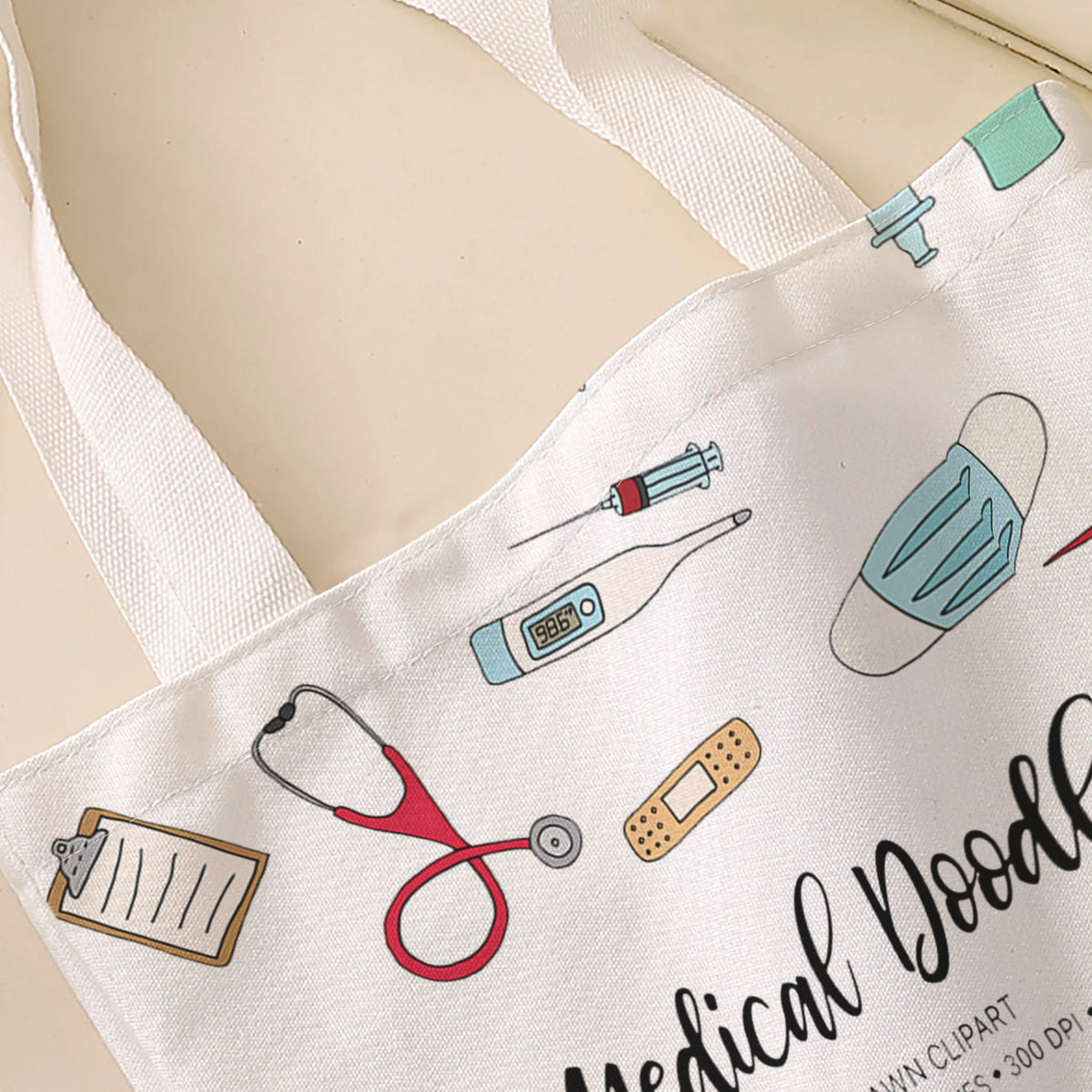 Medical Doodle Instrument Print Tote Bag Large Capacity Shoulder Bag For Shopping Travel Daily Use