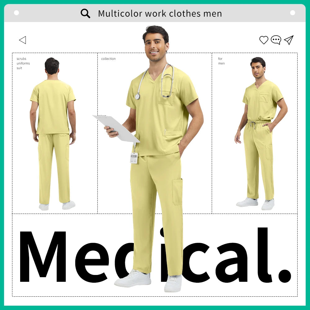 Medical Uniform Men Pet Hospital Doctor Tops Pants Clothes Soft Pharmacist Workwear Men Anesthetist Work Suit Uniform Scrubs Set
