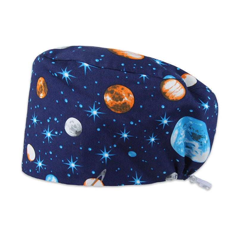 Best Price Digital printed Scrub Caps Pet Store Lab Work Hats Health Care Nursing Hats Cotton Medical scrubs Cap women Long Hair