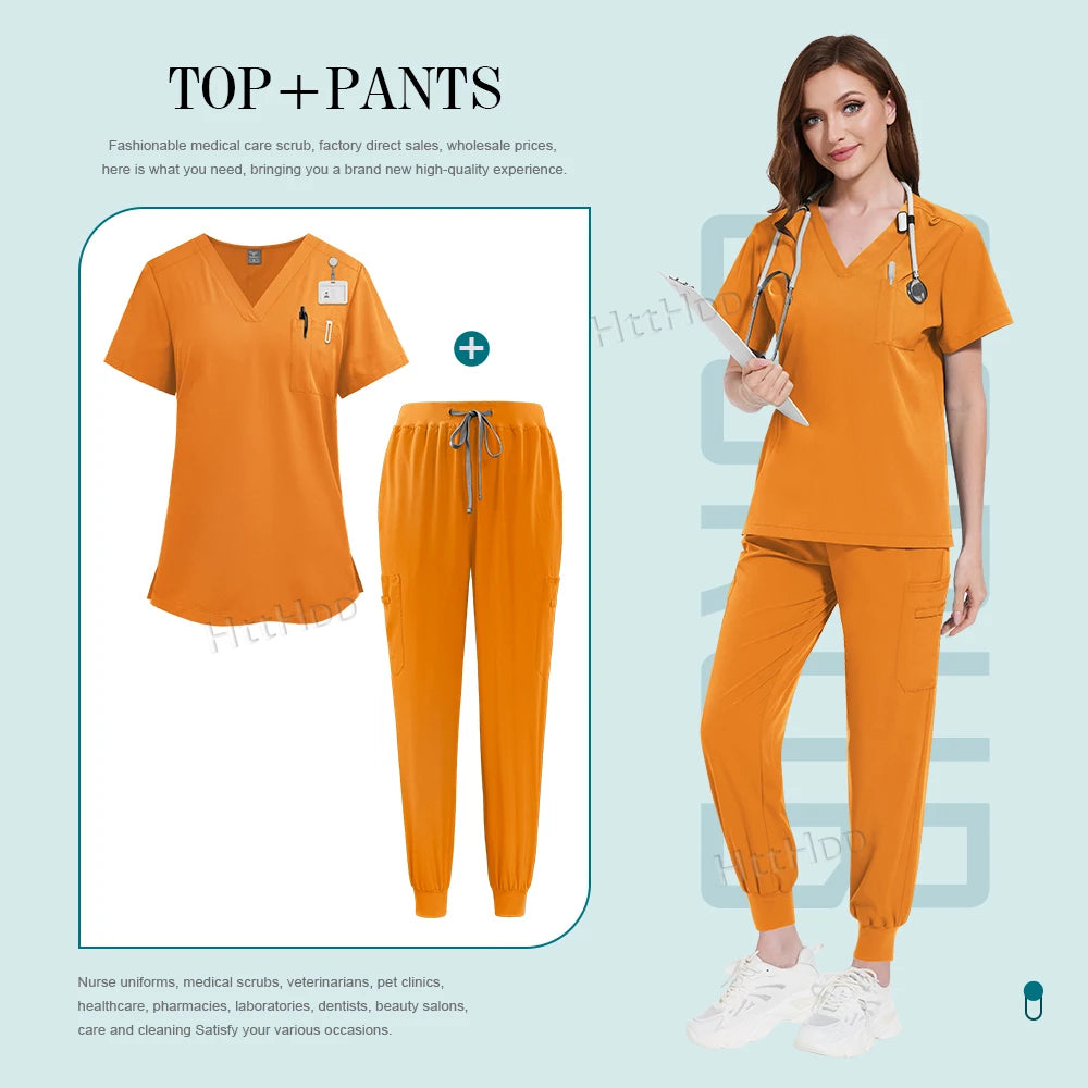 Scrub Joggers Nursing Articles Surgical Uniforms Woman Hospital Nurse Doctor Work Wear Lab Beauty Salon Pharmacy Scrubs Top+pant