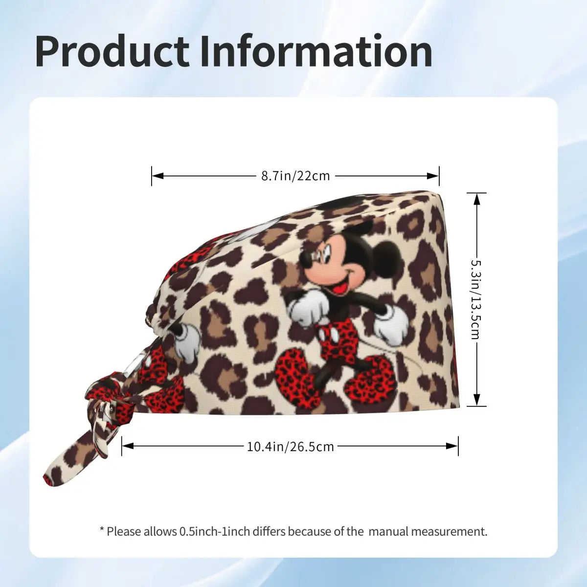 Custom Adjustable Cartoon M-micked Mouse Working Hat Leopard Print Surgical Hat Scrub Nursing Doctor Surgeon Cap for Chef