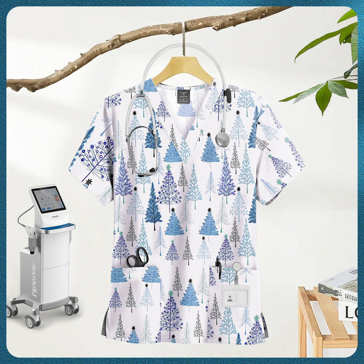 Women's Nursing Clothing High-quality Cartoon Print Top Nurse Accessories Hospital Doctor Medical Uniform Beauty Salon Work Tops