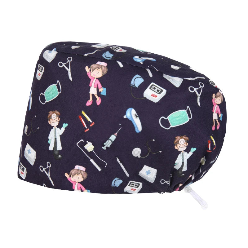 Best Price Digital printed Scrub Caps Pet Store Lab Work Hats Health Care Nursing Hats Cotton Medical scrubs Cap women Long Hair