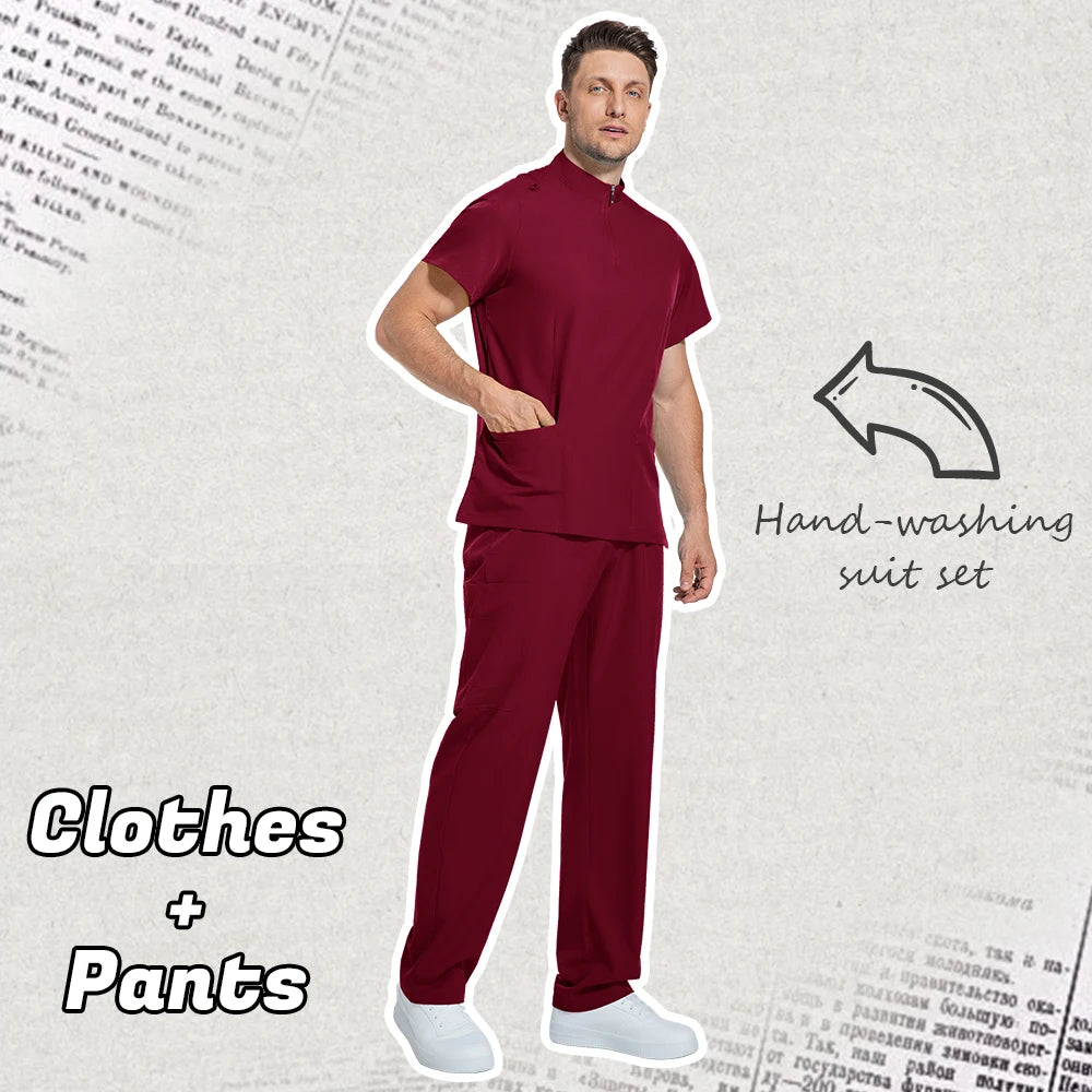 Medical Mens Scrubs Lab Set Male Wholesale Clinic Hospital Doctor Overalls V-neck Top Pants Nursing Scrub Pharmacy Nurse Clothes