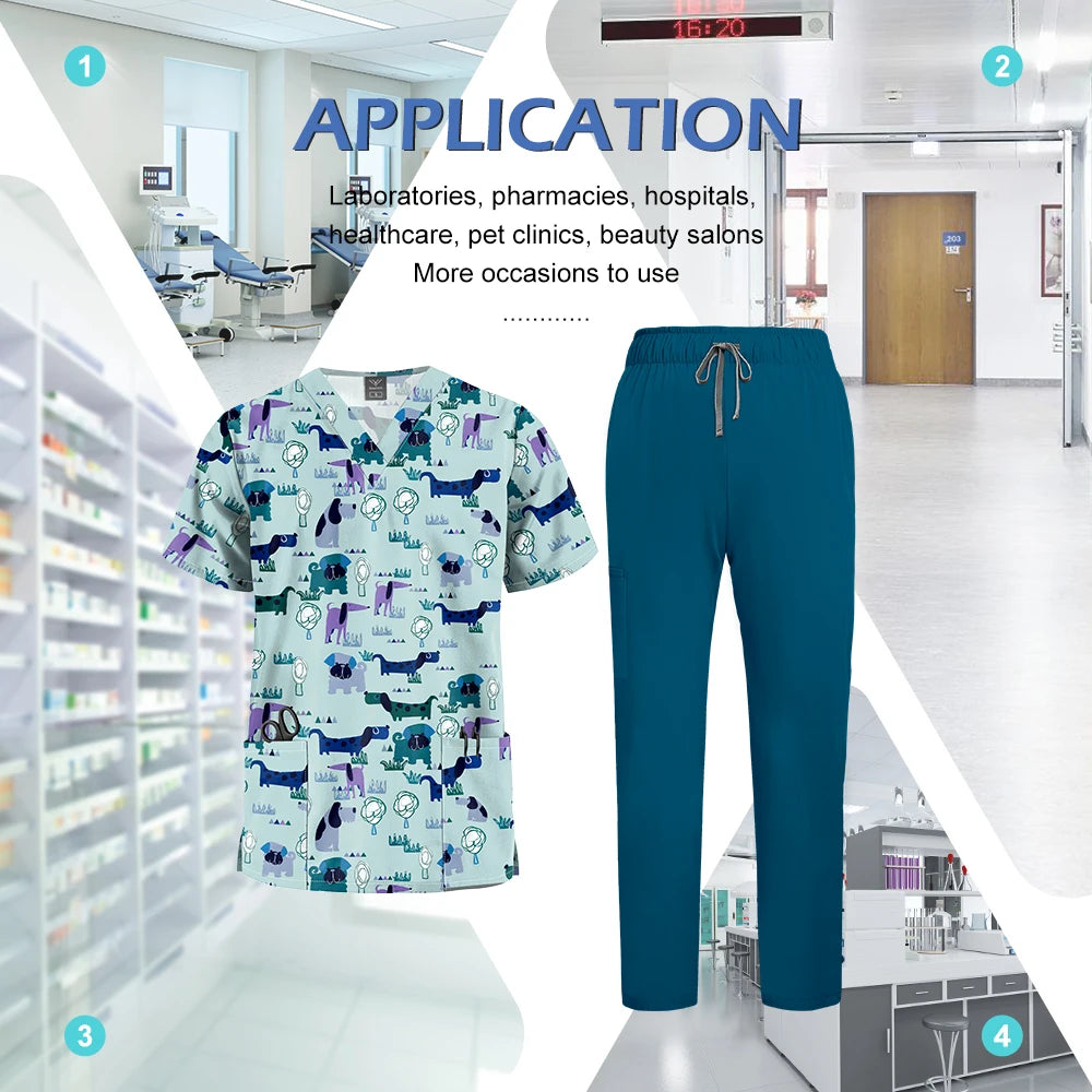 Mens Scrub Nursing Articles Nurse Doctor Work Uniform Unisex Hospital Set High Quality Printed Workwear Veterinary Lab Scrub Set