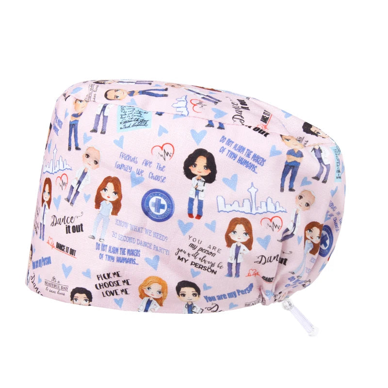 Best Price Digital printed Scrub Caps Pet Store Lab Work Hats Health Care Nursing Hats Cotton Medical scrubs Cap women Long Hair