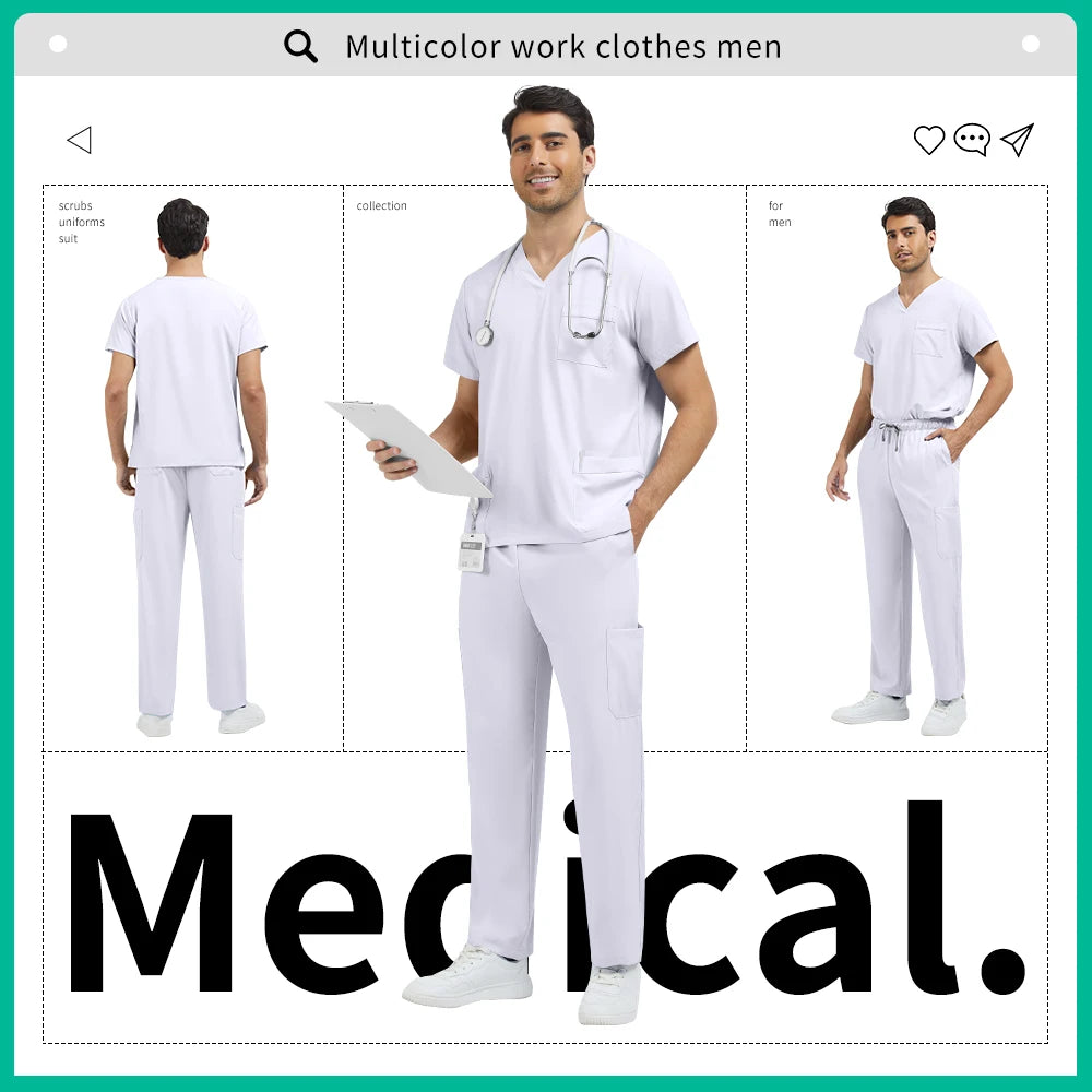 Medical Uniform Men Pet Hospital Doctor Tops Pants Clothes Soft Pharmacist Workwear Men Anesthetist Work Suit Uniform Scrubs Set
