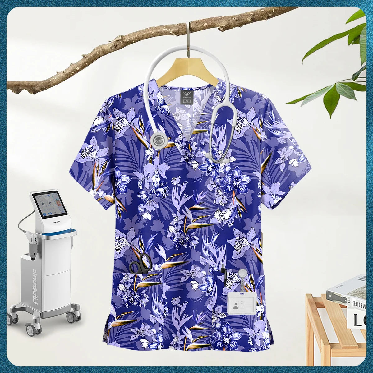Women's Nursing Clothing High-quality Cartoon Print Top Nurse Accessories Hospital Doctor Medical Uniform Beauty Salon Work Tops