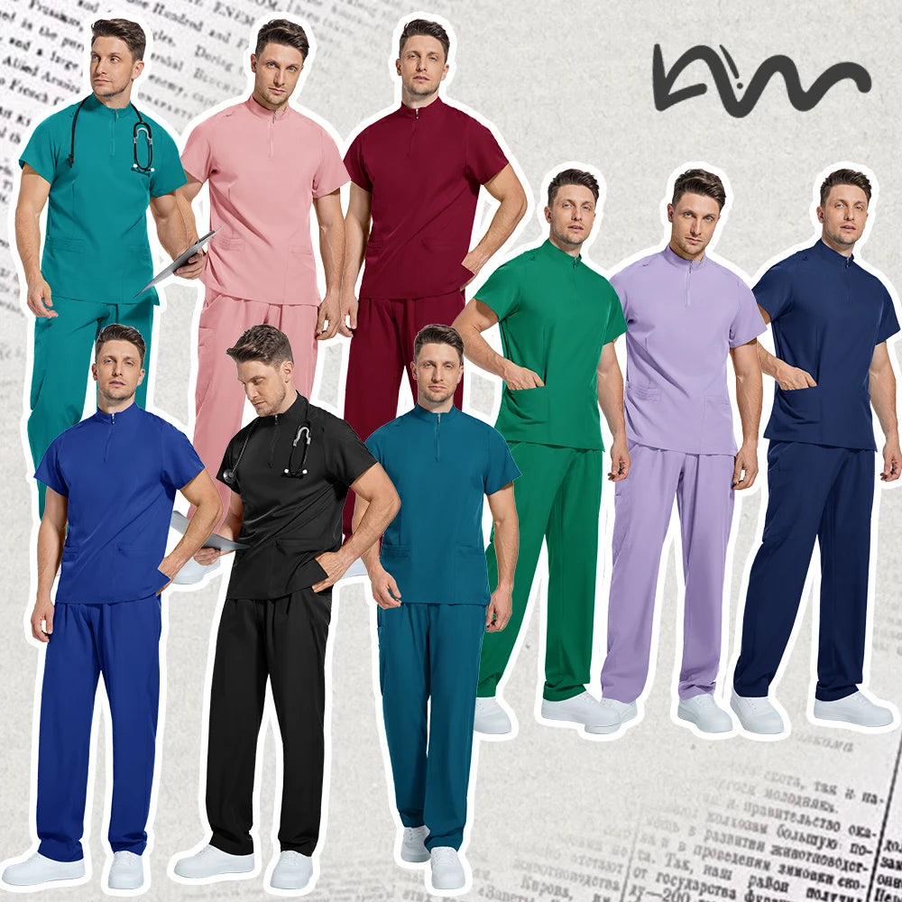 Medical Mens Scrubs Lab Set Male Wholesale Clinic Hospital Doctor Overalls V-neck Top Pants Nursing Scrub Pharmacy Nurse Clothes