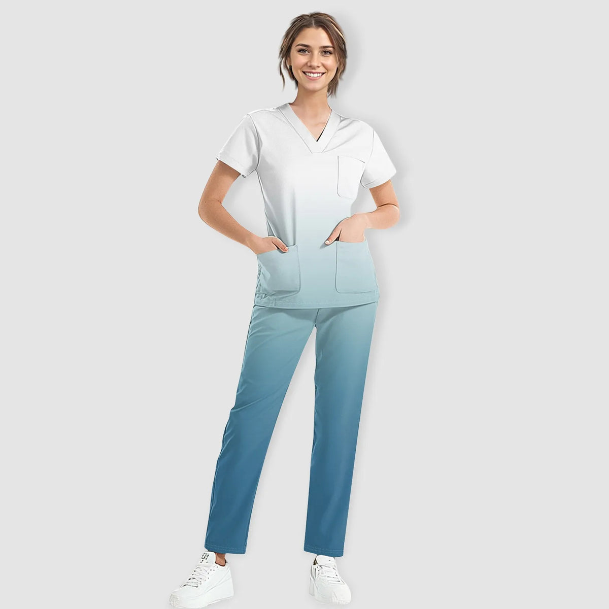 Medical Uniform Trendy Women's Scrub Set Stretch Soft Y-Neck Top Pants Hospital Pet Clinic Doctor Costume Contrasting Colors