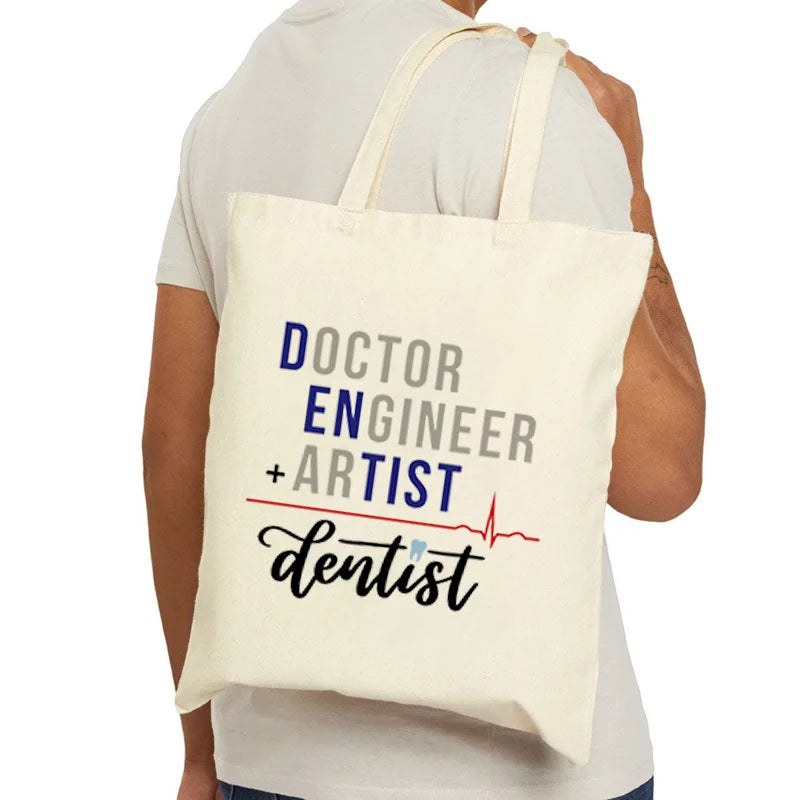 Tooth Dentist Printed Shoulder Bag, Reusable Foldable Shopping Tote Bag Lunch Box Bag Handbag with Wristlet Clutch Bag for Women