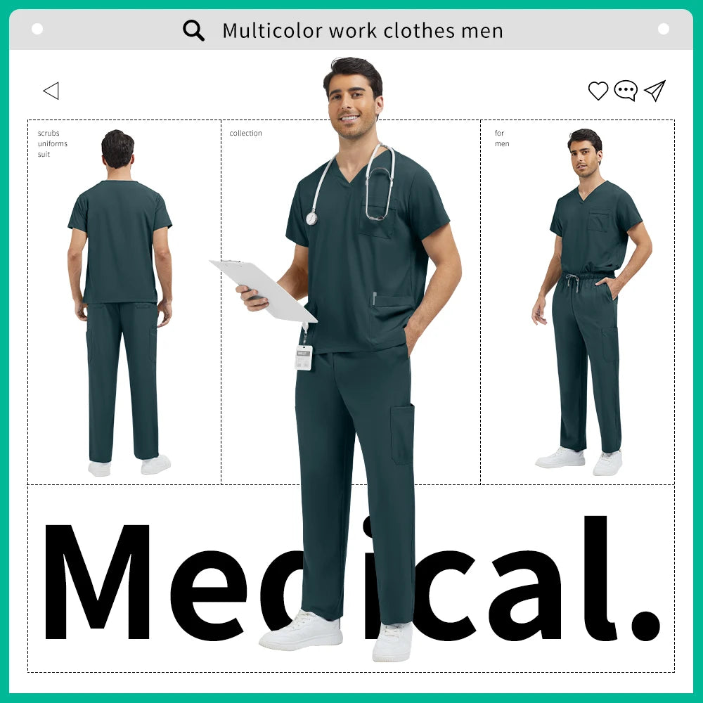 Medical Uniform Men Pet Hospital Doctor Tops Pants Clothes Soft Pharmacist Workwear Men Anesthetist Work Suit Uniform Scrubs Set