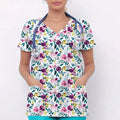 Nurse Uniforms Women Short Sleeve V-neck Floral 3D Print Nursed Working  Uniforms With Pockets Medical Uniforms
