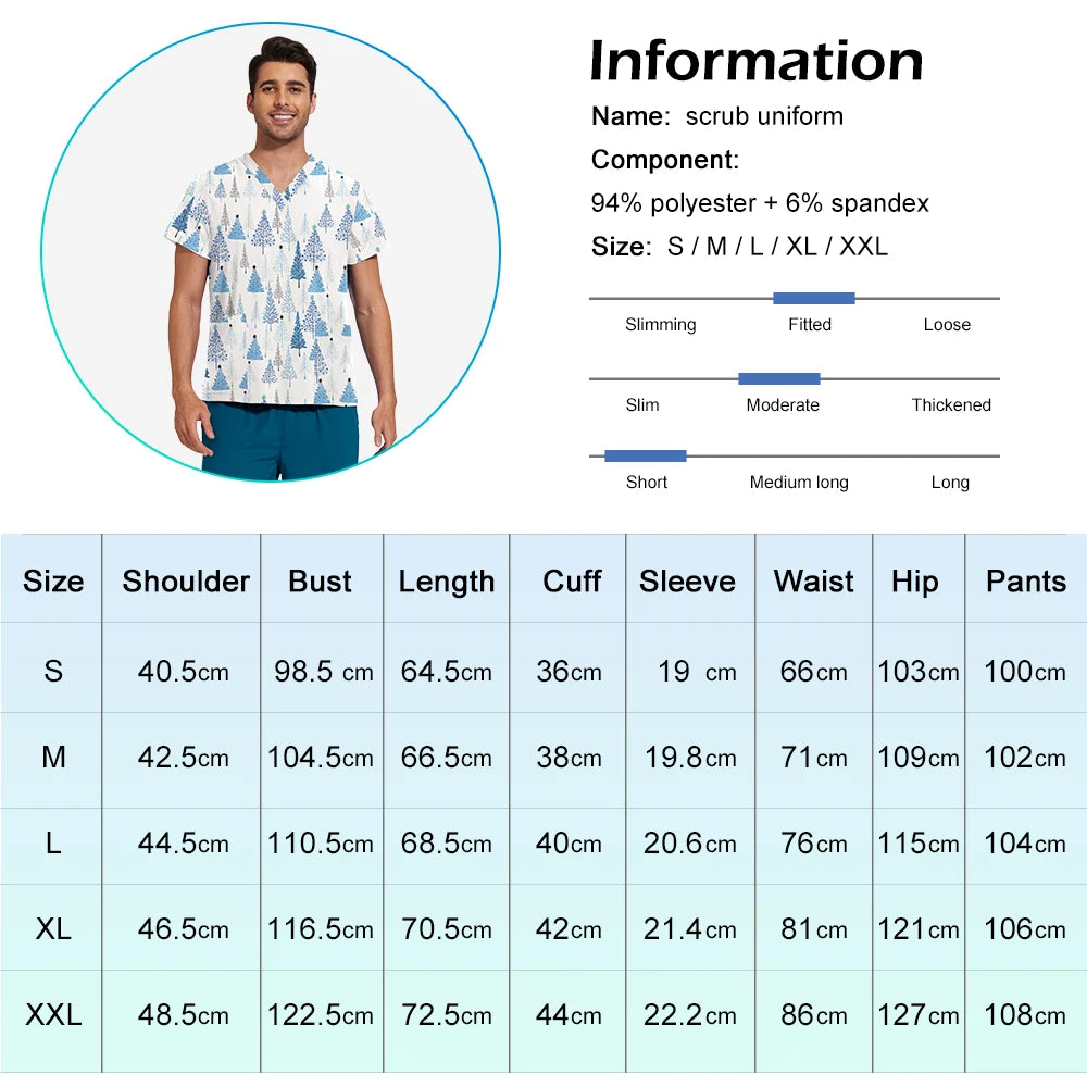 Mens Scrub Nursing Articles Nurse Doctor Work Uniform Unisex Hospital Set High Quality Printed Workwear Veterinary Lab Scrub Set