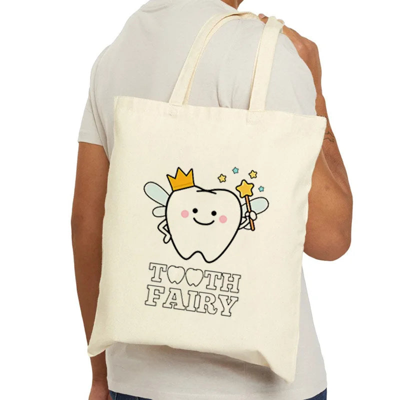 Tooth Dentist Printed Shoulder Bag, Reusable Foldable Shopping Tote Bag Lunch Box Bag Handbag with Wristlet Clutch Bag for Women