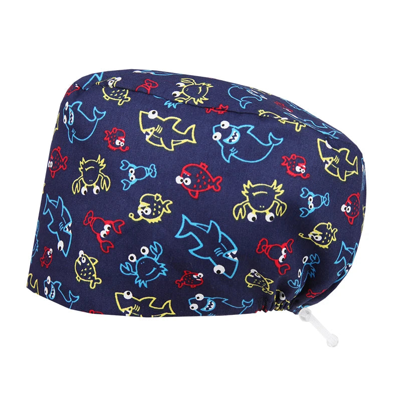 Best Price Digital printed Scrub Caps Pet Store Lab Work Hats Health Care Nursing Hats Cotton Medical scrubs Cap women Long Hair