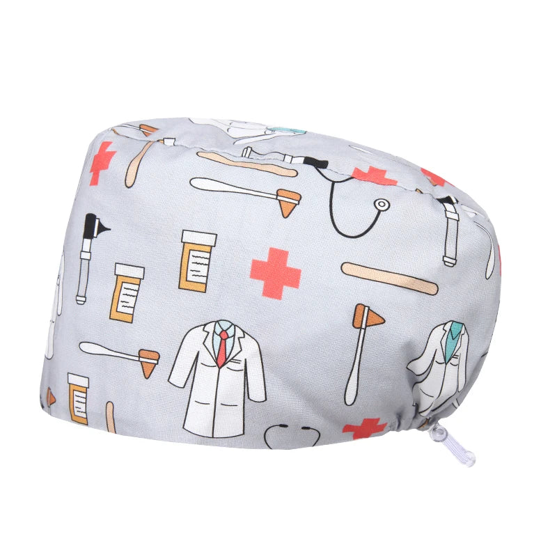 Best Price Digital printed Scrub Caps Pet Store Lab Work Hats Health Care Nursing Hats Cotton Medical scrubs Cap women Long Hair