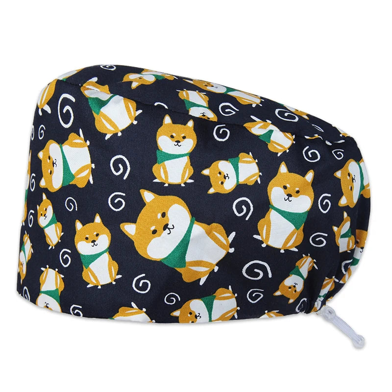 Best Price Digital printed Scrub Caps Pet Store Lab Work Hats Health Care Nursing Hats Cotton Medical scrubs Cap women Long Hair