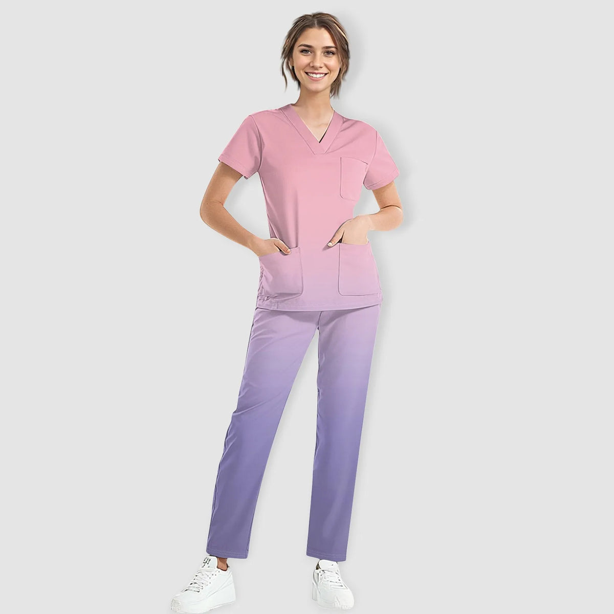Medical Uniform Trendy Women's Scrub Set Stretch Soft Y-Neck Top Pants Hospital Pet Clinic Doctor Costume Contrasting Colors