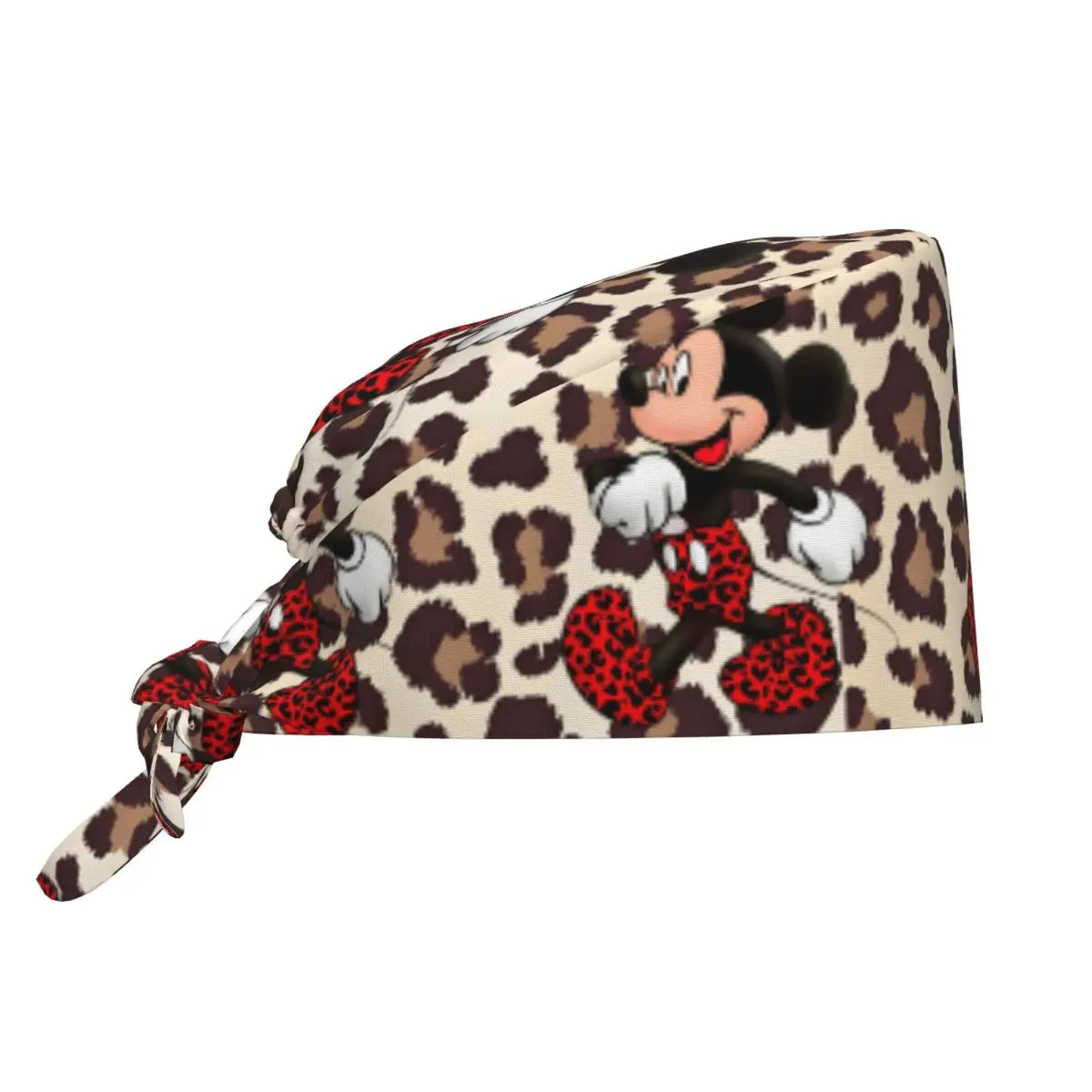Custom Adjustable Cartoon M-micked Mouse Working Hat Leopard Print Surgical Hat Scrub Nursing Doctor Surgeon Cap for Chef
