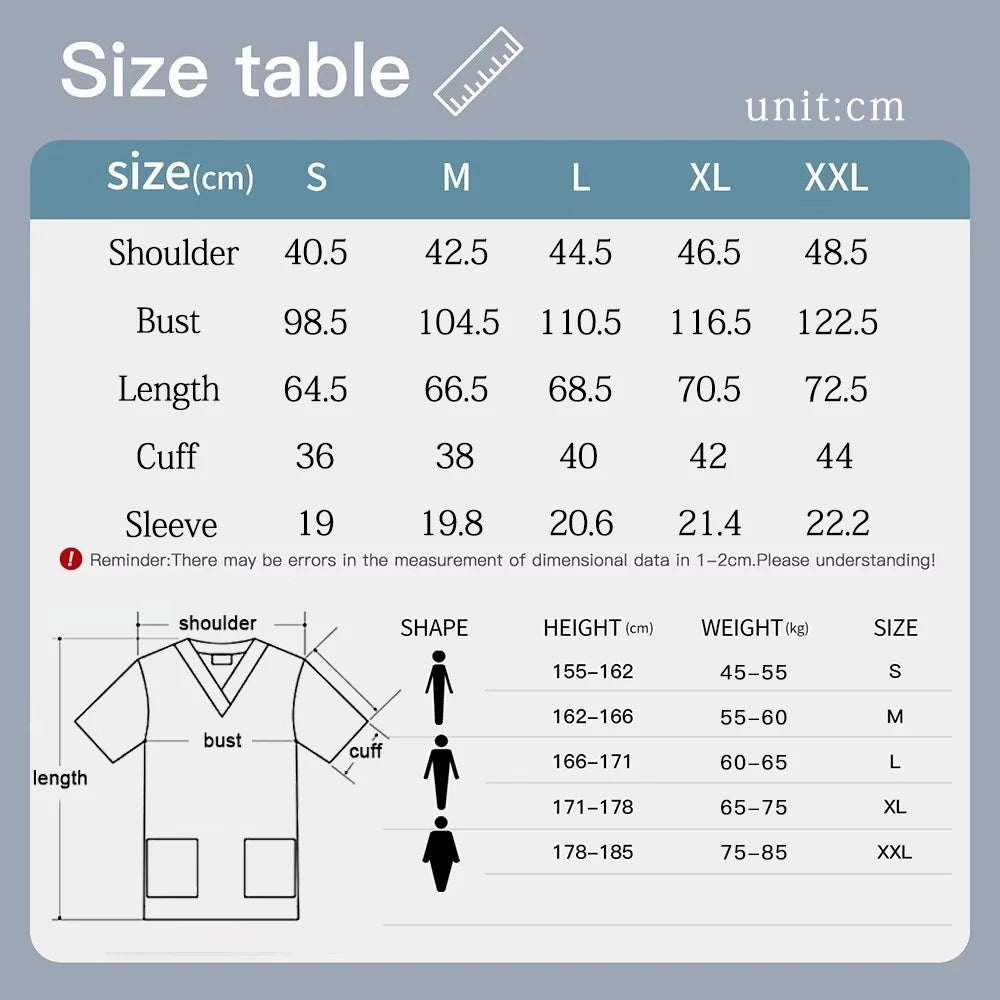 Stretch Cute Cartoon Print Nurse Uniforms Women Men T-shirts Pocket Casual Short Sleeve Pullover V-neck Scrubs Tops Lab Workwear