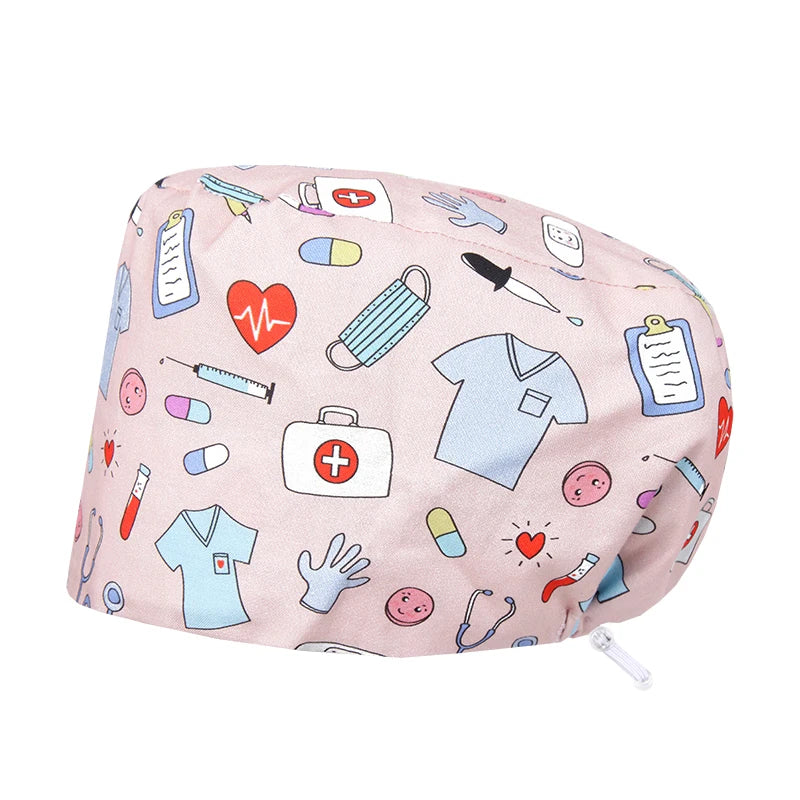 Best Price Digital printed Scrub Caps Pet Store Lab Work Hats Health Care Nursing Hats Cotton Medical scrubs Cap women Long Hair
