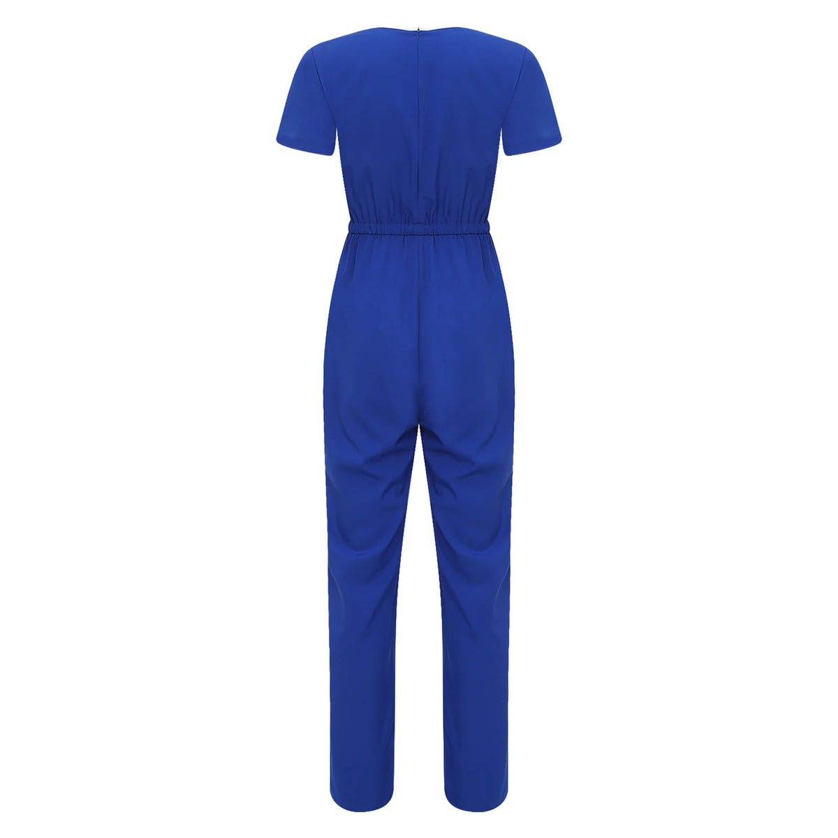 Women Scrubs Jumpsuit with Pockets Short Sleeve Drawstring Elastic Waist Long Pants Back Zipper Rompers for Nurse Doctor Medical