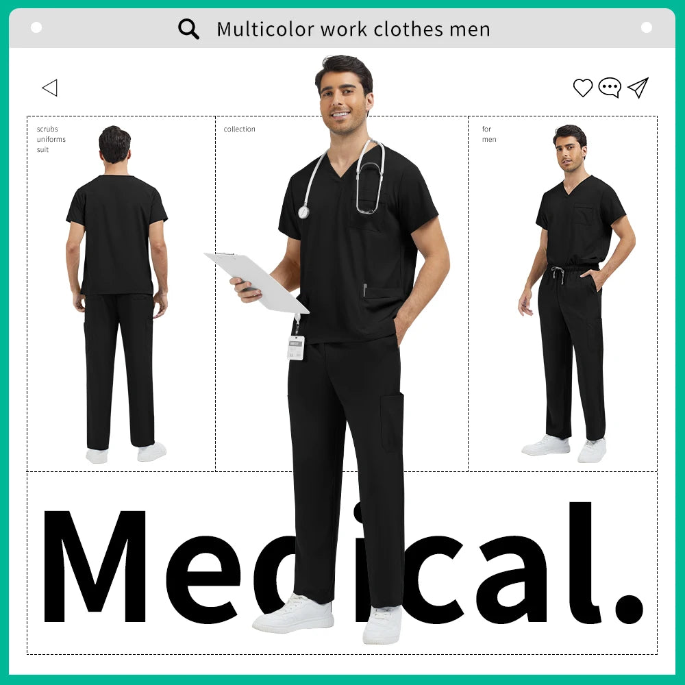 Medical Uniform Men Pet Hospital Doctor Tops Pants Clothes Soft Pharmacist Workwear Men Anesthetist Work Suit Uniform Scrubs Set