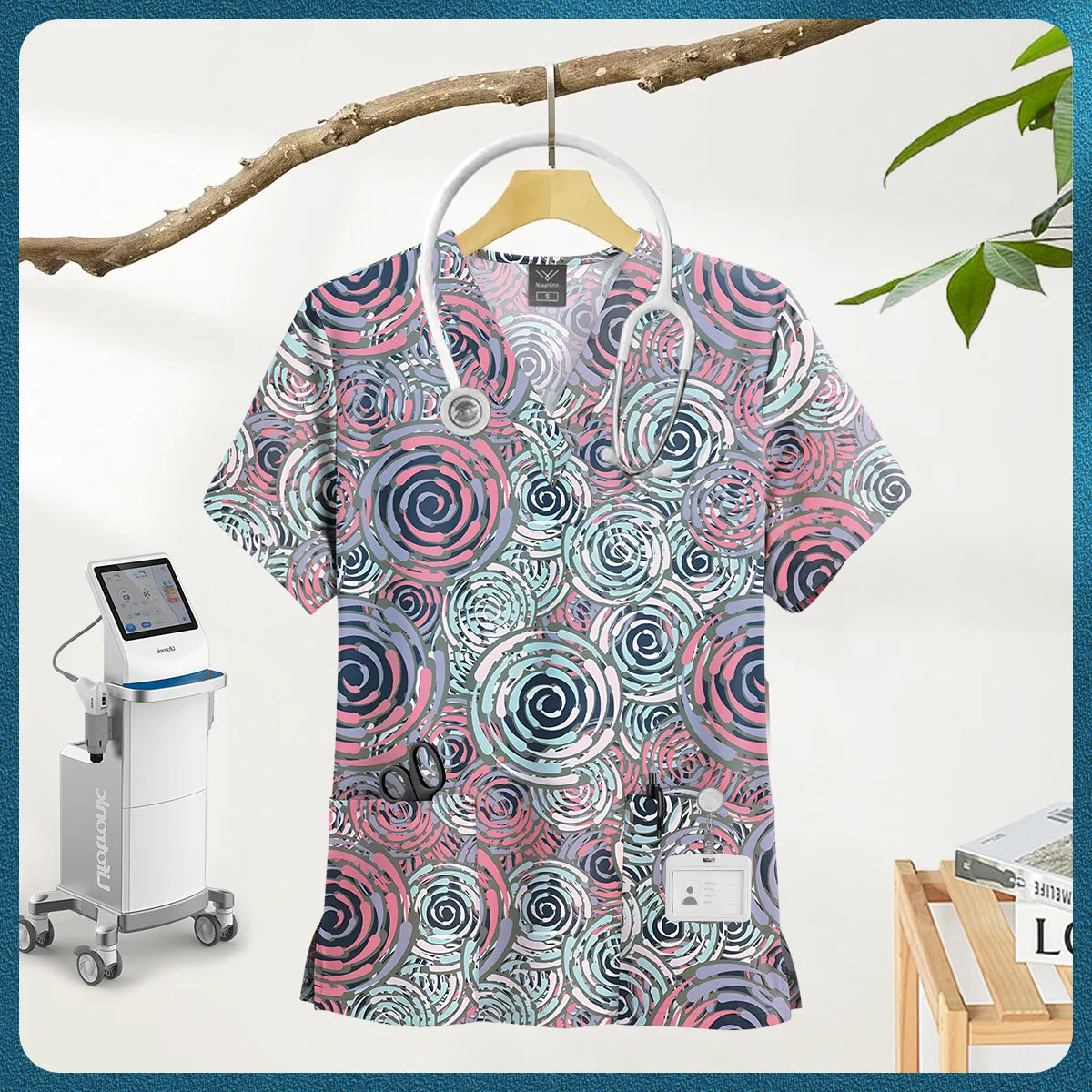 Women's Nursing Clothing High-quality Cartoon Print Top Nurse Accessories Hospital Doctor Medical Uniform Beauty Salon Work Tops