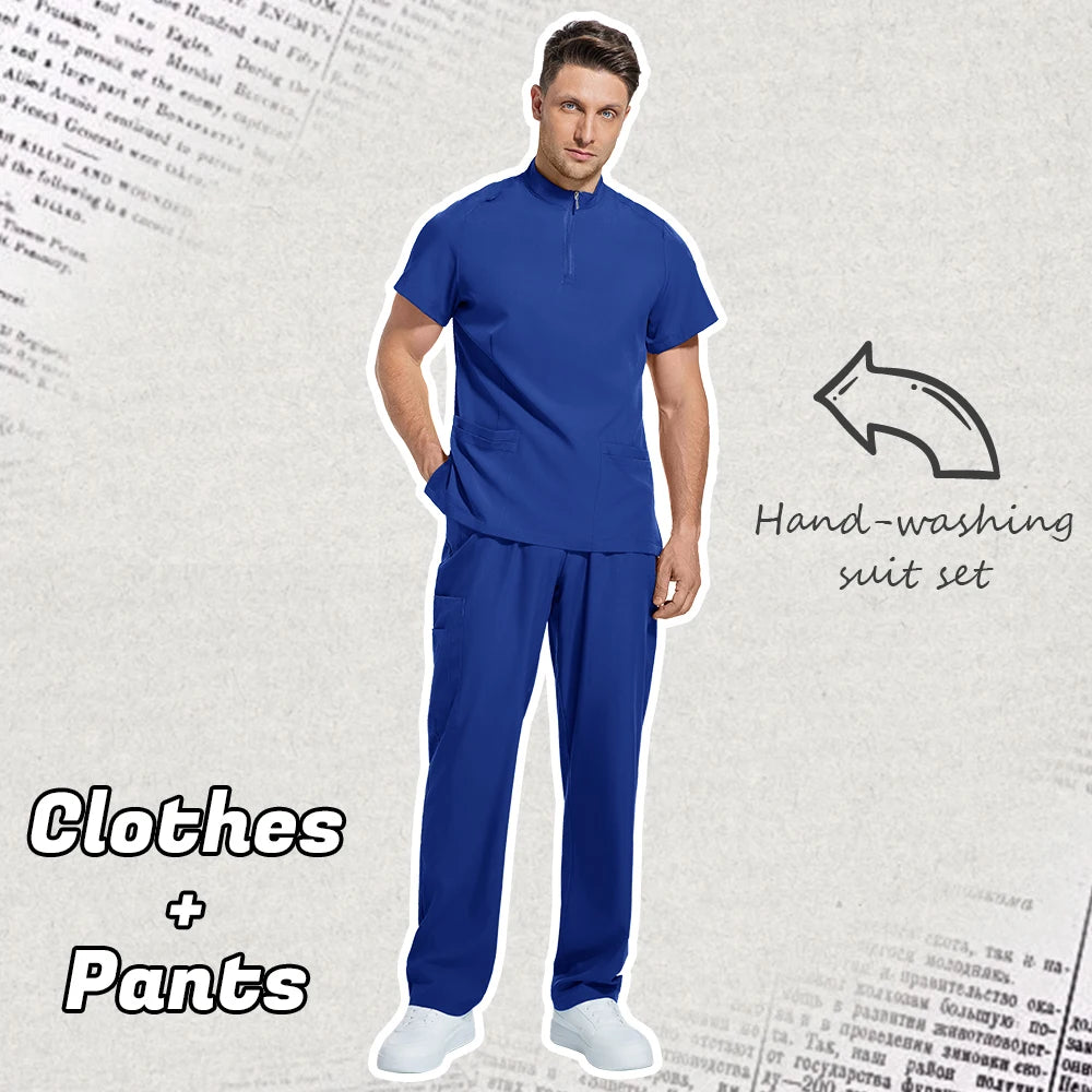 Medical Mens Scrubs Lab Set Male Wholesale Clinic Hospital Doctor Overalls V-neck Top Pants Nursing Scrub Pharmacy Nurse Clothes