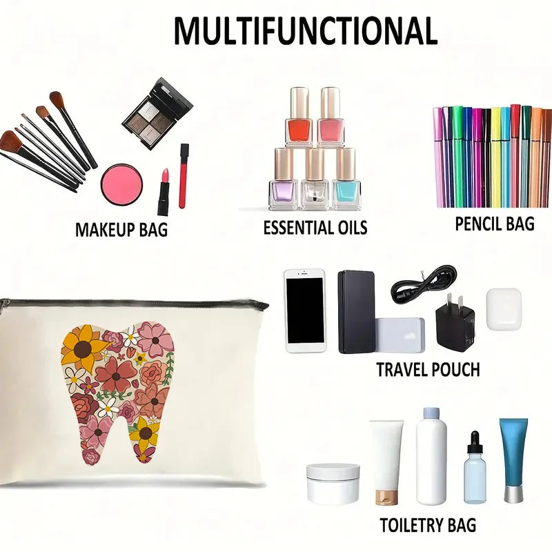 Tooth Dentist Printed Shoulder Bag, Reusable Foldable Shopping Tote Bag Lunch Box Bag Handbag with Wristlet Clutch Bag for Women