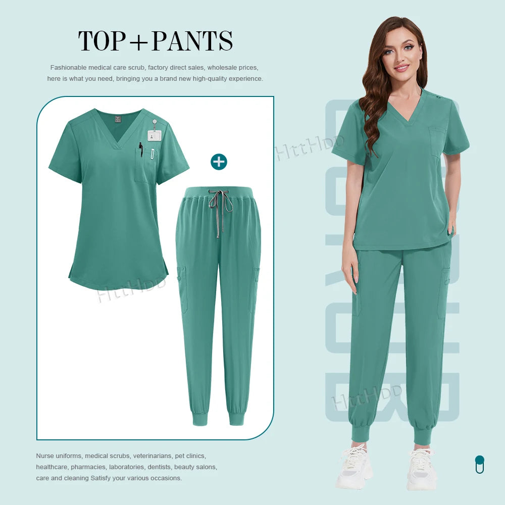 Scrub Joggers Nursing Articles Surgical Uniforms Woman Hospital Nurse Doctor Work Wear Lab Beauty Salon Pharmacy Scrubs Top+pant