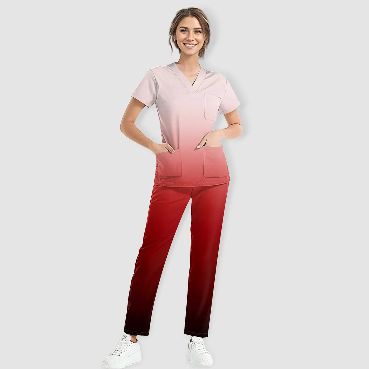 Medical Uniform Trendy Women's Scrub Set Stretch Soft Y-Neck Top Pants Hospital Pet Clinic Doctor Costume Contrasting Colors