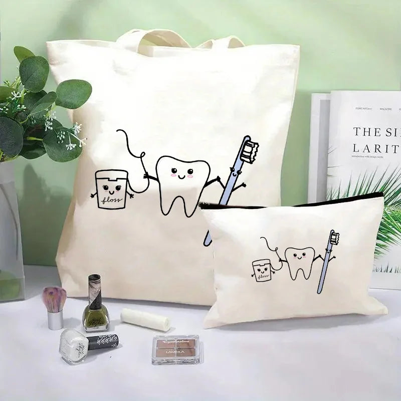 Tooth Dentist Printed Shoulder Bag, Reusable Foldable Shopping Tote Bag Lunch Box Bag Handbag with Wristlet Clutch Bag for Women