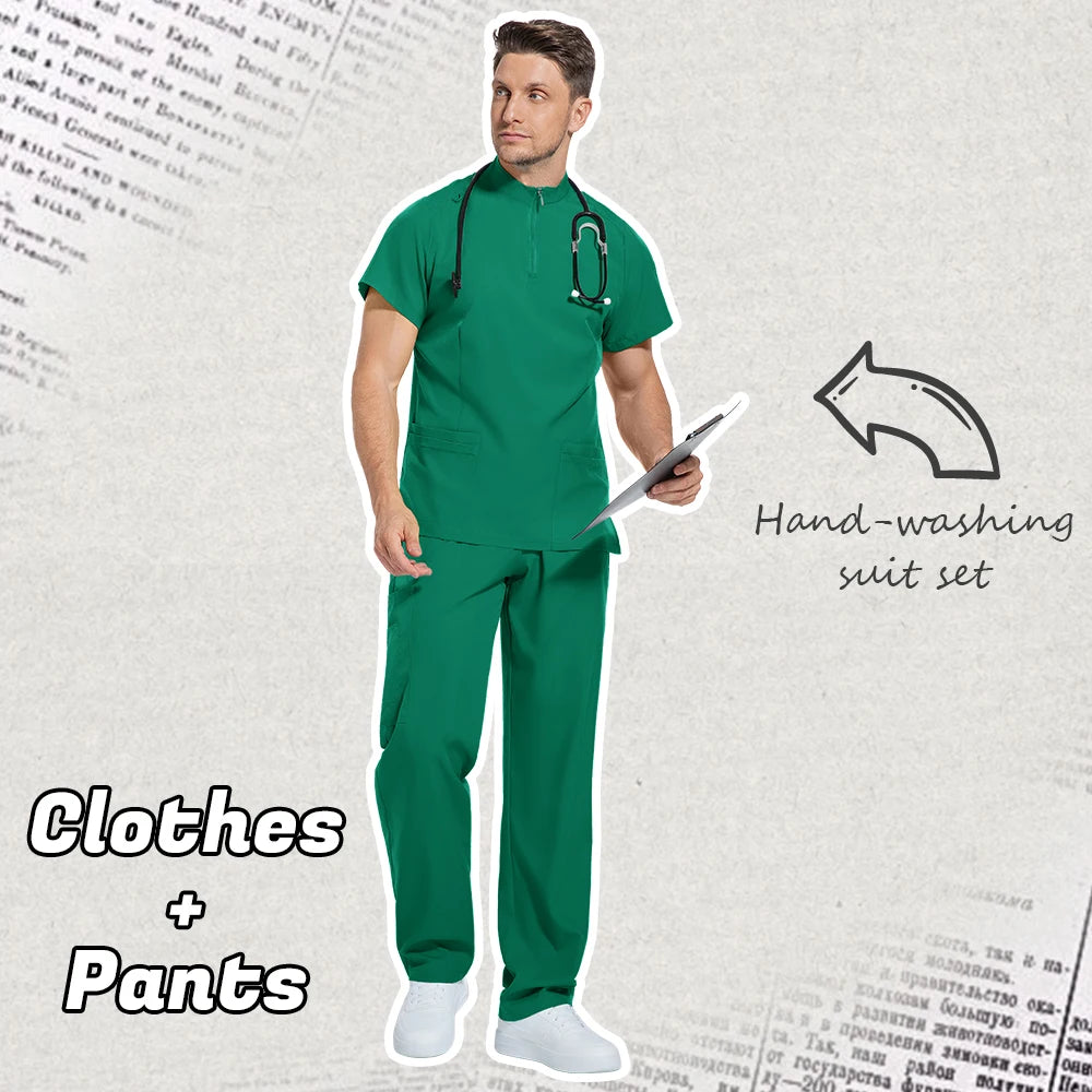 Medical Mens Scrubs Lab Set Male Wholesale Clinic Hospital Doctor Overalls V-neck Top Pants Nursing Scrub Pharmacy Nurse Clothes