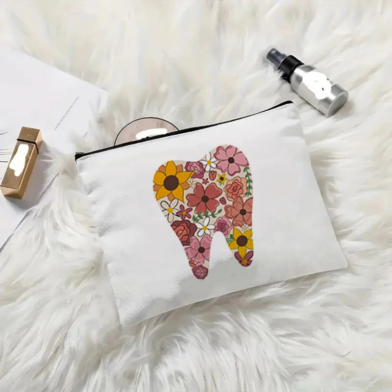 Tooth Dentist Printed Shoulder Bag, Reusable Foldable Shopping Tote Bag Lunch Box Bag Handbag with Wristlet Clutch Bag for Women