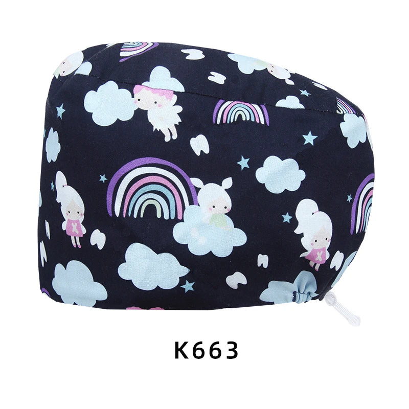 Best Price Digital printed Scrub Caps Pet Store Lab Work Hats Health Care Nursing Hats Cotton Medical scrubs Cap women Long Hair