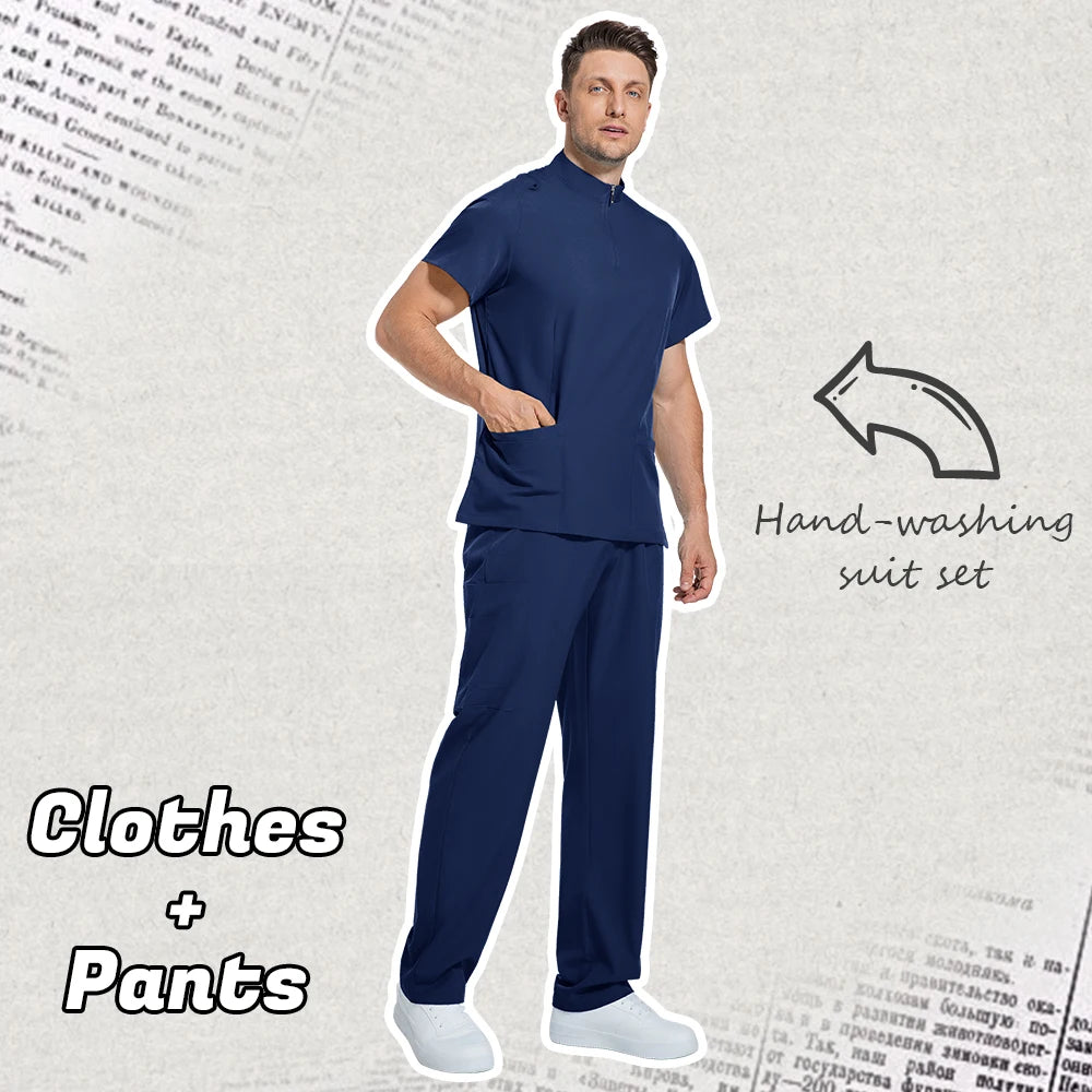 Medical Mens Scrubs Lab Set Male Wholesale Clinic Hospital Doctor Overalls V-neck Top Pants Nursing Scrub Pharmacy Nurse Clothes