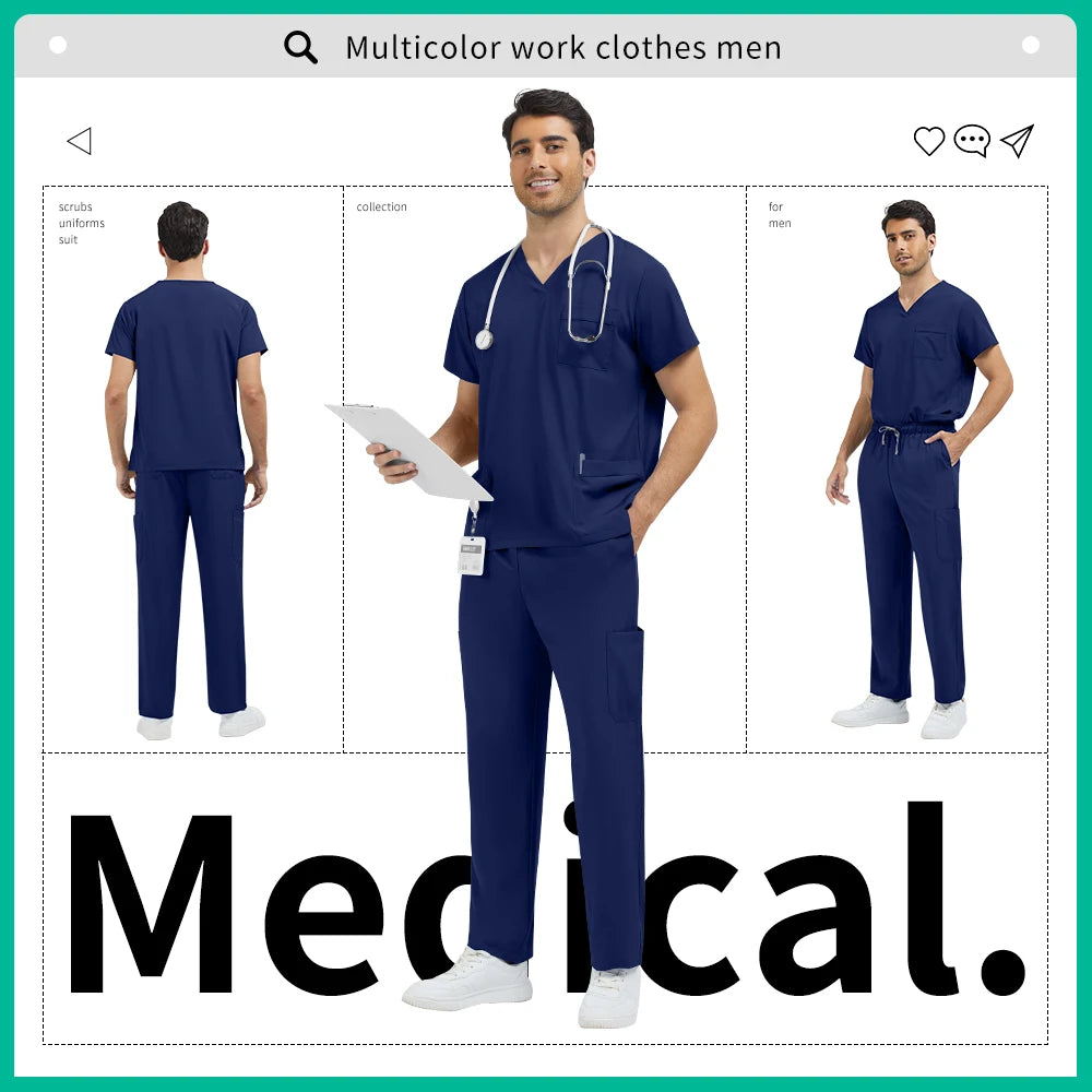 Medical Uniform Men Pet Hospital Doctor Tops Pants Clothes Soft Pharmacist Workwear Men Anesthetist Work Suit Uniform Scrubs Set