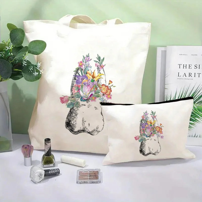Tooth Dentist Printed Shoulder Bag, Reusable Foldable Shopping Tote Bag Lunch Box Bag Handbag with Wristlet Clutch Bag for Women