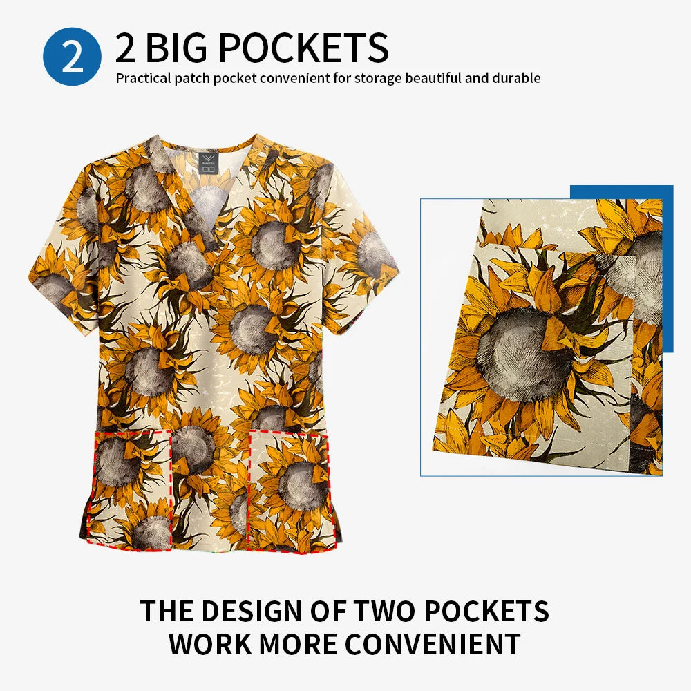 Women's Nursing Clothing High-quality Cartoon Print Top Nurse Accessories Hospital Doctor Medical Uniform Beauty Salon Work Tops